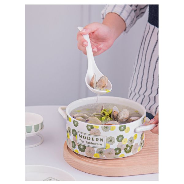 60 oz Ceramic Soup Noodle Ramen Pot With Lid Ideal for Parties Ceramic Type Porcelain