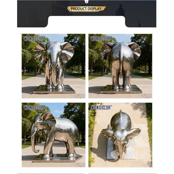 Large-Scale Stainless Steel Elephant Sculpture Outdoor Park Metal Animal Art