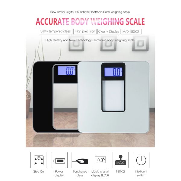 High Accuracy Tempered Glass Top Electronic Bathroom Scale