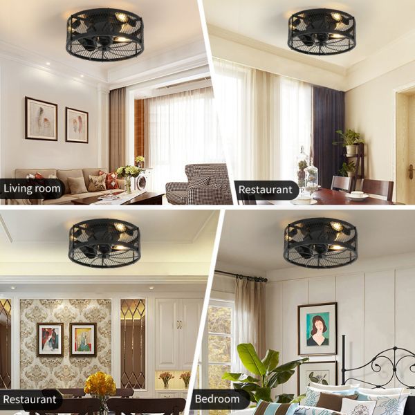 study room Bedroom Fans Light Loft Black iron net Industrial Ceiling Fan Lamp (WH-CLL-78)