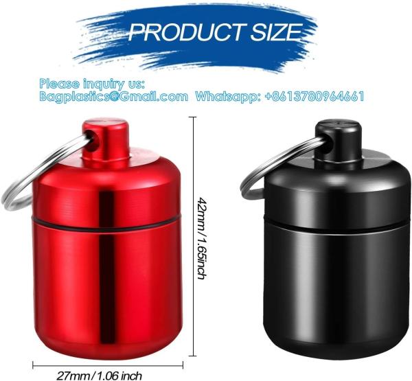 Keychain Pill Holder (5 Pack), Aluminum Waterproof Portable Small Travel Medicine Bottle Case Box Container For Purse