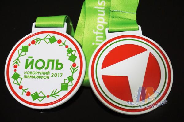 Poland Medale Die Casting Soft Enamel award medallions White Plating With Sublimate Ribbon
