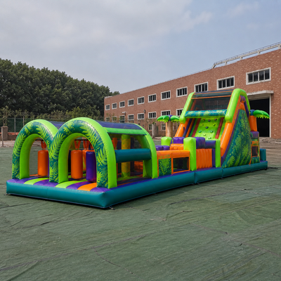 Commercial Neon Jungle Custom Inflatable Obstacle Course with Tunnels Climbing Wall Slide and Safety Mesh