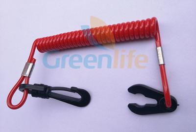 Plastic Spiral Safety Floating Watercraft Lanyard Tether Solid Red color with Black Snap Hook&Key