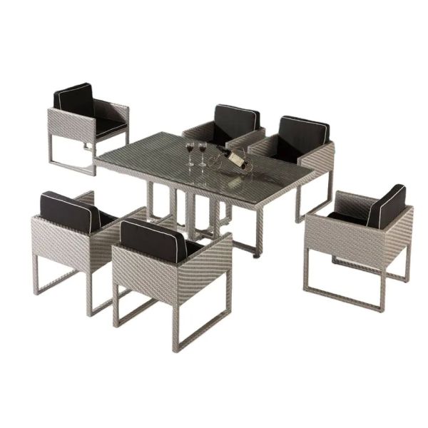 6pcs Garden outdoor patio wicker rattan plastic resin dining furniture set with armchairs and table---8195