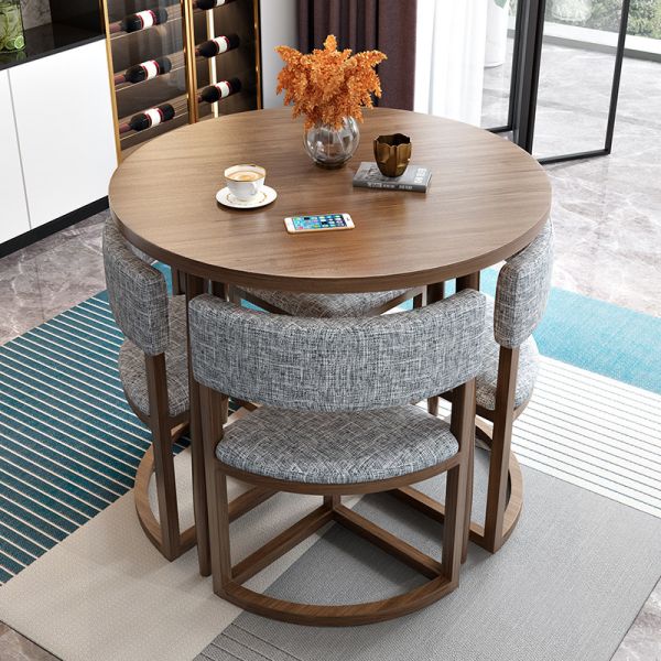 Nordic Style Round Dining Table Set Modern Solid Wood Dining Table and Chair Set for Home and Apartment