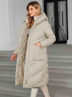 Cotton Duvet Long Down Jacket Off White Ladies Long Puffer Coat