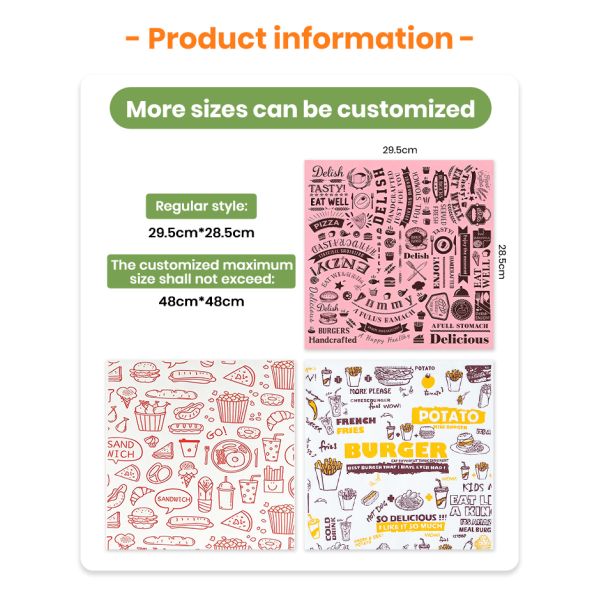 Food Grade Sandwich Wrapper Hamburger Packaging Sandwich Burger Wrapping Paper