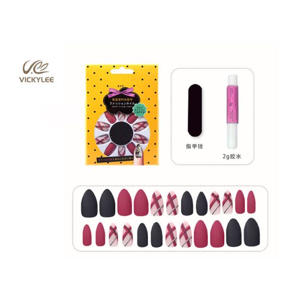 Stiletto Rose Red And Black DIY Fake Nails OEM Fashion Printing