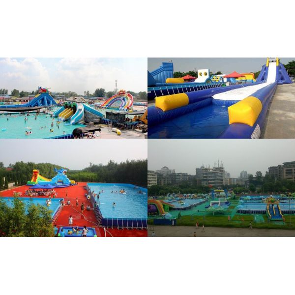 Customized Outdoor Inflatable Water Parks / Inflatable Pool Slide