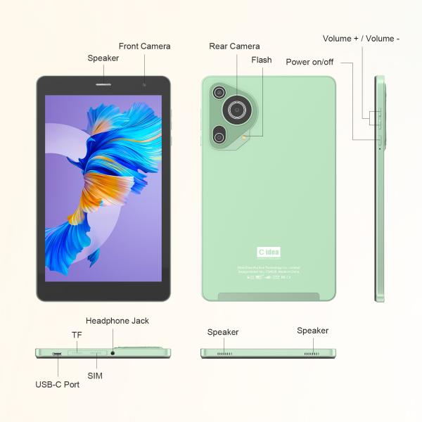 C Idea High-Resolution Display 8 Inch Tablet Pc For Teens Education CM828 Green