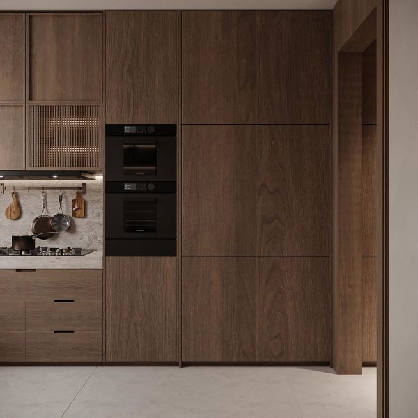 Minimalism Style Wood Veneer Wooden Kitchen Cabinet Modular Kitchen