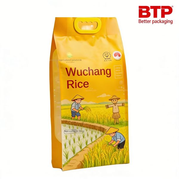 Custom HD Printed Recyclable Zipper Top Food-Grade Handle Bags Custom Logo for Premium Rice Branded Display Freshness Retention