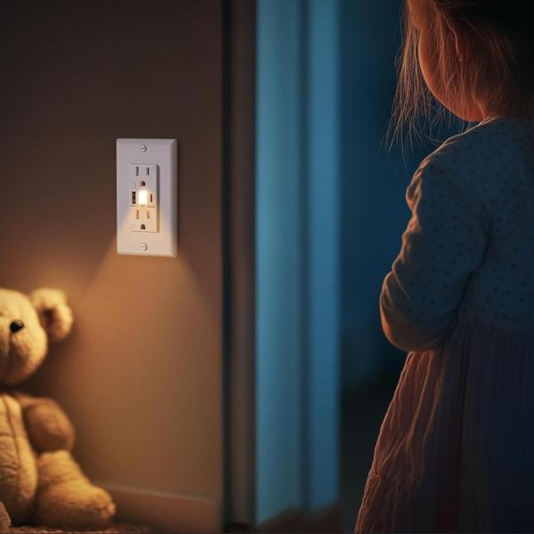 Home 15A Night Light USB Outlet 60Hz Wall USB Sockets With Type C Night Light Illumination