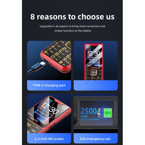 Unlock Sturdy Elderly Mobile Phone GSM 2G Dual card SOS Flashlight 2500mAh battery 2.4 inches