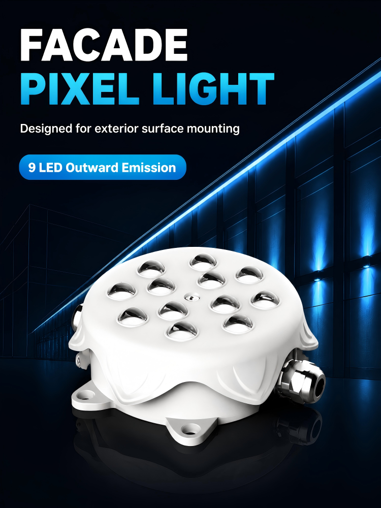 DMX512 Programmable Round LED Pixel Lights 3W 12LEDs DC24V IP65 Multi Color For Media Facade Engineering
