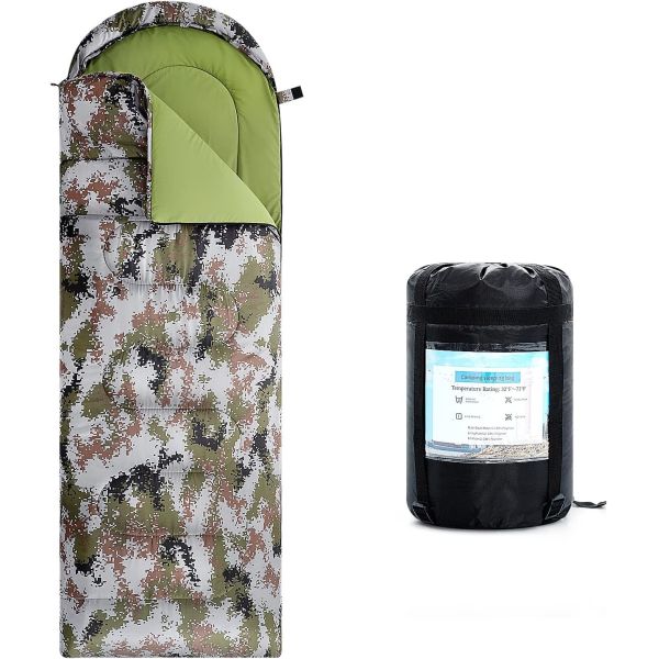 Camouflage Camping Sleeping Bag, Adults & Kids Seasons Warm Cold Weather Hiking Camping Indoor Outdoor Use