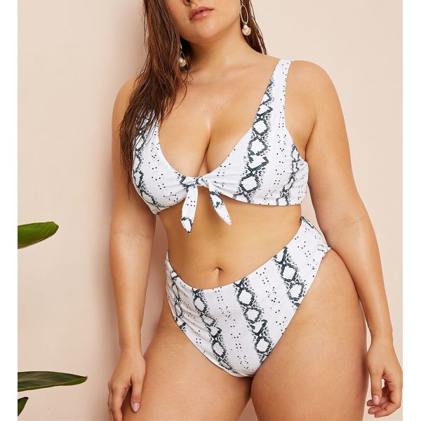 Plus Snakeskin Knot Top With High Waist Bikini VNSF008