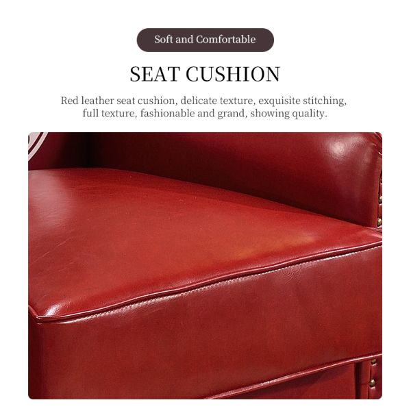 Nidea #8956-1 American Retro Handmade Armchair Sofa with Genuine Leather Seat Antique High Back Design for Living Room Bedroom Hotel Cafe Bar