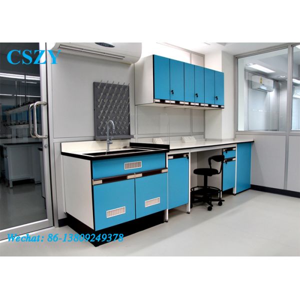 Modern Science Lab Benches Blue Strong With Steel And Wood Material