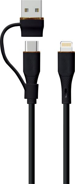 Fast Charging 2-in-1 USB Cable Silicone Material USB-A/USB-C to Lightning Connector Customized for iPhone