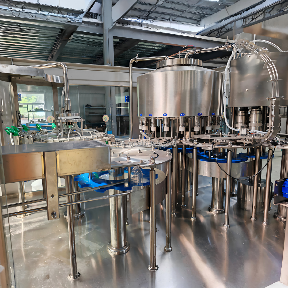 Automatic PET Bottle Rinsing, Filling & Capping Integrated Machine, equipped with bottle blowing system, case packer or film wrapping machine