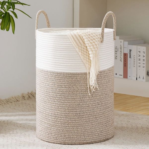 Woven Rope Laundry Hamper Basket, Tall Luandry Basket, Baby Nursery Hamper For Blanket Storage, Clothes Hamper For Laundry In Bedroom-Large-(CUSTOMIZED COLOR, 58L, 72L)