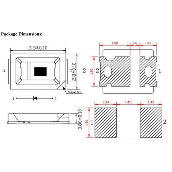 Customized High Power 2835 SMD Chip 1730nm 2000nm 3000nm Infaired IR LED Emitter For Medical Equipment