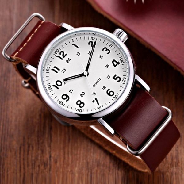 ODM Leather Band Chronograph Watch Brown Leather Strap Stainless Steel Buckle