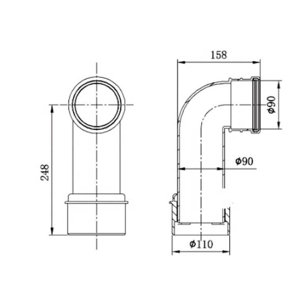 Modern design bathroom toilet faucet connection hidden water tank HDPE outlet elbow pipe