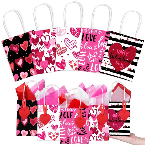 Custom Color Accepted 2024 Valentine's Day Love Shopping Kraft Paper Bags with Handle