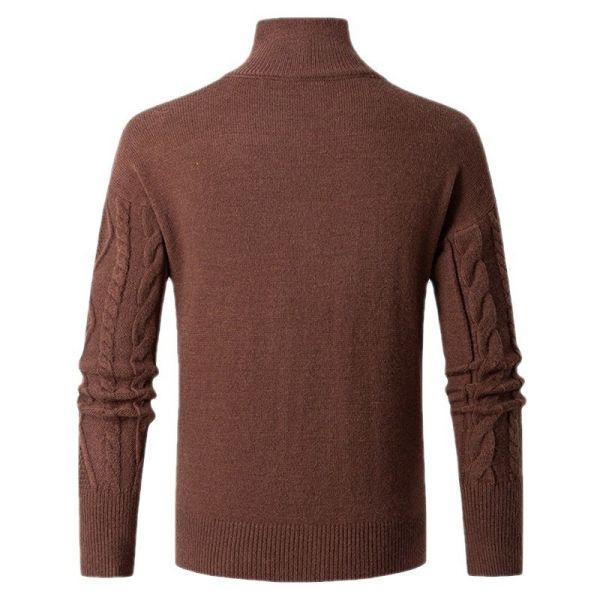 2024 Men's Stand Collar Cardigan Sweater Turtleneck Youth Fastener Decoration Sweater