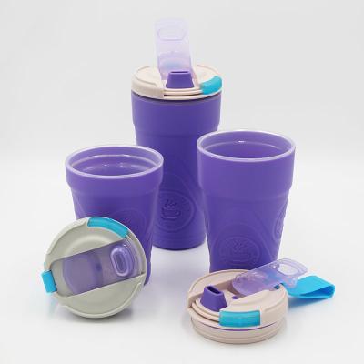 OEM ODM Purple Silicone Coffee Mug With Silicone Handle Hand Sleeve