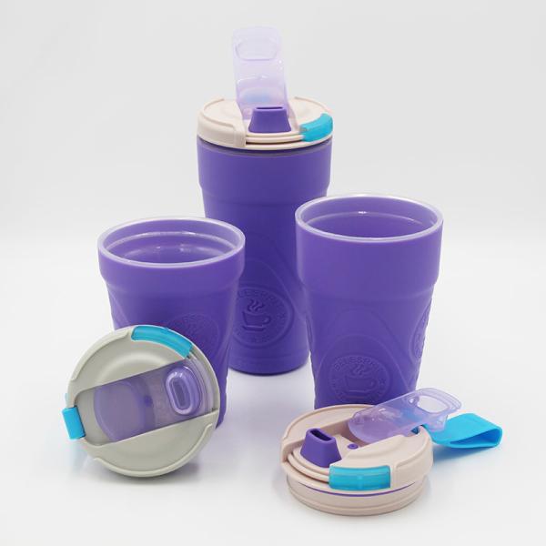 OEM ODM Purple Silicone Coffee Mug With Silicone Handle Hand Sleeve