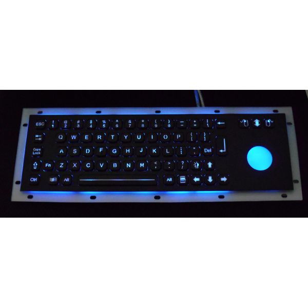 69 keys Rear panel mount Black Industrial USB Keyboard  with chamelone backlight trackball