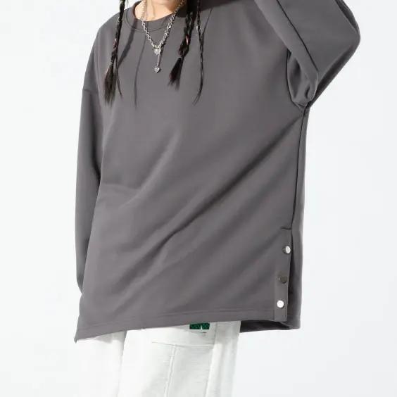                  2023 Spring New Solid Color Heavy Round Neck Hoodie Loose Fashion Couple Clothes Men′s and Women′s Long-Sleeved T-Shirt             