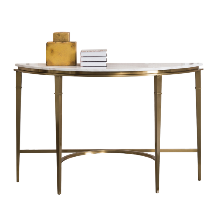 Contemporary Gold Stainless Steel Frame Marble Top Demilune Console table Hallway table