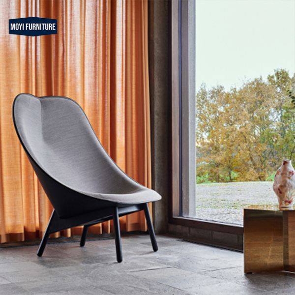 Accent Style Living Room Chair Creative Designer Fabric Single Back Fiberglass Fan Shaped Contemporary Seating Chair