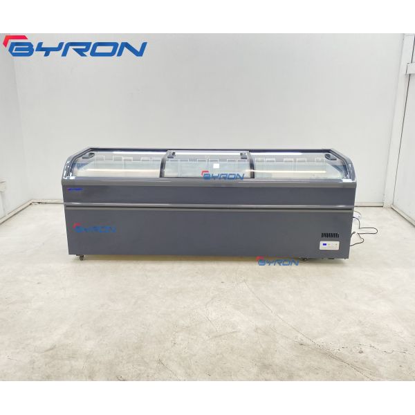 Curved Glass Sliding Door Island Freezer Commercial Deep Frozen Display Freezer