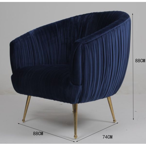 Modern Blue 88CM Velvet Fabric Armchair With Stainless Steel Legs