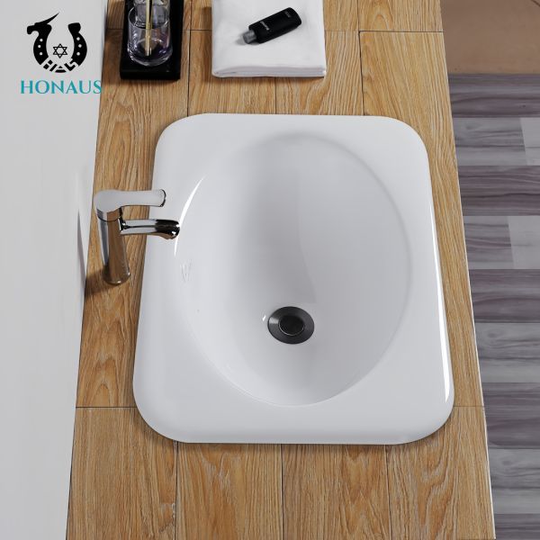 Elegant Bathroom Inset Basin Hotel Apartment High Temp Burned Ceramic White