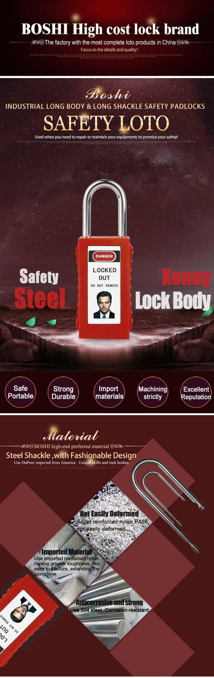 38mm hardened steel shackle safety padlock with master key for use in mechanical lockout-tagout