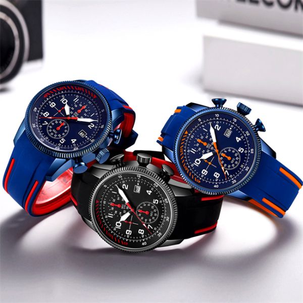 Multifunctional Mens Aviation Watches Quartz Movement with Silicone Band