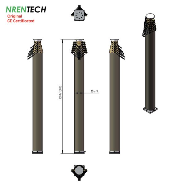 15m pneumatic telescopic mast 300kg payloads NR-3300-15000-300L for mobile telecommunication tower