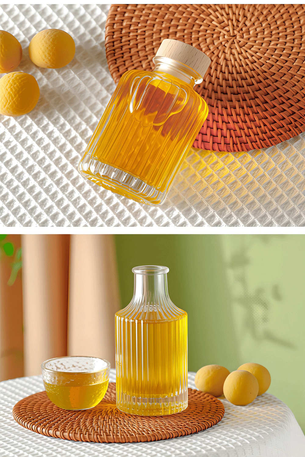 Roman Column Vertical Stripe Glass Bottle With Cork Stopper Clear Body For Liquor Beverage