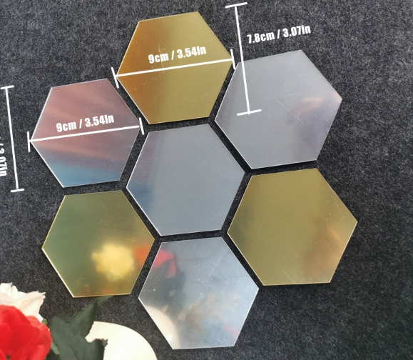 6Pcs/Set Hexagonal PMMA Acrylic Wall Mirror Stickers, Self-Adhesive Removable Shatterproof Silver Decor Mirror Tile For Living Room Bedroom Bathroom Custom Color