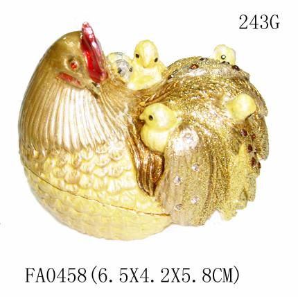 Fashion wholesale hen jewelry box  metal pewter hen trinket box