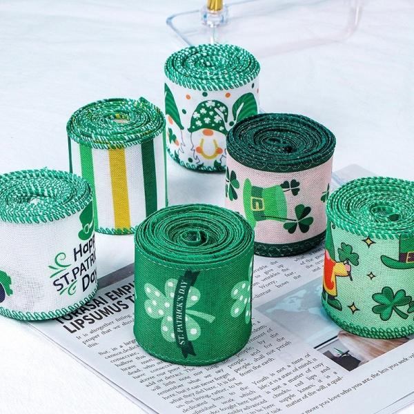 63mm Sustainable St. Patrick's Day Ribbon MSD Customized Wired Ribbon para a fita irlandesa