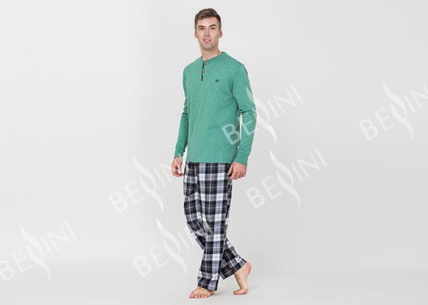 Spring Autumn Mens Luxury Sleepwear Functional Placket Side Pockets Design