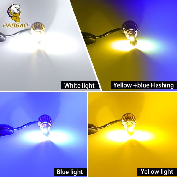 50W White Yellow Flash Universal Motorcycle Mini LED Headlight Bulbs